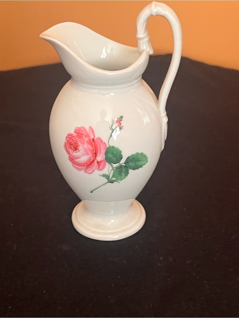vintage Meissen porcelain creamer iconic hand-painted Pink Rose swan neck handle